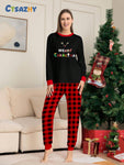 2pcs Women's Christmas Casual Deer Antler Letter Print Long Sleeve Top