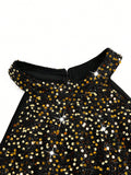 SHEIN Clasi Plus Size Women Sleeveless Sequin Patchwork Elegant Dress