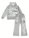 Manfinity EMRG Men's Casual Daily Letter Print Loose Sweatshirt And Sweatpants Set, Autumn - MapleCo