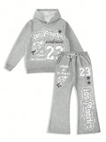 Manfinity EMRG Men's Casual Daily Letter Print Loose Sweatshirt And Sweatpants Set, Autumn - MapleCo