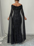 SHEIN Raffinéa Elegant Off-Shoulder Sparkly Cape Evening Dress