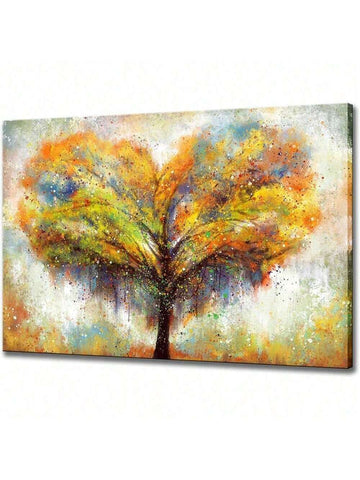 1pc Tree Wall Art Love Heart-Shaped Tree Picture Orange Painting Prints Country Artwork Contemporary Canvas Prints Canvas Poster Art Print Picture Gift For Bedroom, Dining Room, Living Room, Office, Home Decor, Framed Ready To Hang