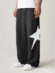 Manfinity UrbanChill Men's Knit Loose Star Printed Elastic Waist Casual Pants For Daily Wear