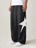 Manfinity UrbanChill Men's Knit Loose Star Printed Elastic Waist Casual Pants For Daily Wear