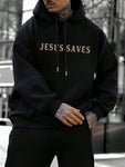 Jesus Creative Print Men's Long Sleeve Pullover Hoodie, Graphic Printed, Versatile For Sports, Commute And Casual Wear, Spring