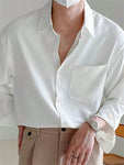 INCERUN Fashion Mens Button Down Collared Long Sleeve Formal Work Solid Blouse Casual Shirt Tops