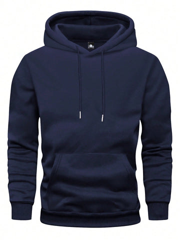 Men's Regular Fit Solid Hoodie With Pockets, Basic Casual Sportswear Pullover Jacket, Spring/Autumn