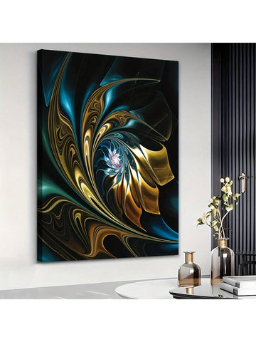 1pc Framed Fractal Canvas Wrapped Poster, Exotic Flower Abstract Painting, Printmaking Canvas Wall Art, Artwork Wall Painting For Birthday Gift, Bedroom, Office, Living Room, Wall Decor, Home And Dormitory Decoration