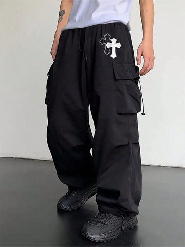 Men's Casual Straight Utility Pants With Multiple Pockets, Drawstring And Adjustable Cuffs