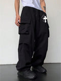 Men's Casual Straight Utility Pants With Multiple Pockets, Drawstring And Adjustable Cuffs