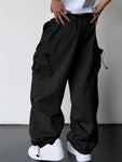 Men's Casual Straight Utility Pants With Multiple Pockets, Drawstring And Adjustable Cuffs