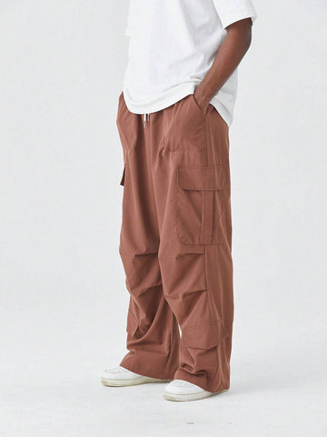 ROMWE Street Life Men's Casual Solid Color Drawstring Waist Straight Leg Cargo Pants