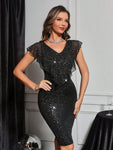 SHEIN Ellevyn Women Sequin Mesh Decor Short Casual Party Dress