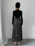 SHEIN Elenzya Elegant Blouse Collar Cinched Waist Mesh Patchwork Sequin Sparkly Midi Dress, Versatile For Fancy Occasion