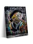 1pc Graffiti Wall Art Print, Abstract Urban DJ Headphones Poster, Retro Music Wall Graffiti Picture Decor, Modern Street Digital Pop Art, Teen Men Kid Gamer Bedroom Room Decor Wooden Frame - Thickness 1.5cm Posters,Wall Art,Room Decoration Stuff