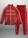 Mens Stripe Tape Zip Up Jacket And  Jogger Set Co-Ord Long Sleeve Two-Piece Set