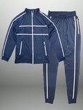 Mens Stripe Tape Zip Up Jacket And  Jogger Set Co-Ord Long Sleeve Two-Piece Set