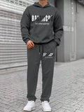 Manfinity EMRG Men's Letter Printed Hoodie With Kangaroo Pocket And Joggers Set