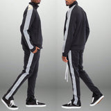 Mens Reflective SIde Stripe Track Jacket And Track Pant Matching Co-Ord Two Piece Set