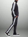 Mens Reflective SIde Stripe Track Jacket And Track Pant Matching Co-Ord Two Piece Set