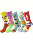 Disney 5 Pairs Of Men's Spongebob Fashion Cartoon Women's Socks Animated Socks - Breathable, Durable, Soft - Neutral Staff Socks, Four Seasons Suitable For Outdoor Wear - Very Comfortable, Crazy Happy Socks Novelty Socks