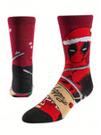 POTDEMIEL 1pair Christmas Superhero Deadpool Santa Hat Cartoon Socks, Marvel Character Socks, Novelty And Fun Socks For Men And Women, Disney Socks