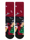 POTDEMIEL 1pair Christmas Superhero Deadpool Santa Hat Cartoon Socks, Marvel Character Socks, Novelty And Fun Socks For Men And Women, Disney Socks