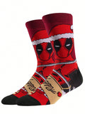 POTDEMIEL 1pair Christmas Superhero Deadpool Santa Hat Cartoon Socks, Marvel Character Socks, Novelty And Fun Socks For Men And Women, Disney Socks