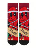 POTDEMIEL 1pair Christmas Superhero Deadpool Santa Hat Cartoon Socks, Marvel Character Socks, Novelty And Fun Socks For Men And Women, Disney Socks