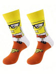 Disney 5 Pairs Of Men's Spongebob Fashion Cartoon Women's Socks Animated Socks - Breathable, Durable, Soft - Neutral Staff Socks, Four Seasons Suitable For Outdoor Wear - Very Comfortable, Crazy Happy Socks Novelty Socks