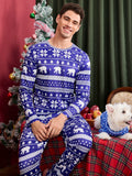 Manfinity Happy Jammies Men's Snowflake Print Crew Neck Long Sleeve Sweatshirt And Pants Loungewear Set, For Christmas