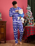 Manfinity Happy Jammies Men's Snowflake Print Crew Neck Long Sleeve Sweatshirt And Pants Loungewear Set, For Christmas