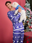 Manfinity Happy Jammies Men's Snowflake Print Crew Neck Long Sleeve Sweatshirt And Pants Loungewear Set, For Christmas