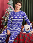 Manfinity Happy Jammies Men's Snowflake Print Crew Neck Long Sleeve Sweatshirt And Pants Loungewear Set, For Christmas