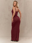 MISSGUIDED Textured Cowl Neck Spaghetti Strap Bodycon Flared Hem Maxi Dress