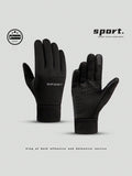 Unisex Winter Outdoor Sports Cycling Warm Gloves, Letter Decor Windproof, Water-Resistant, Thermal Lined