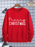 1pc Men Casual Merry Christmas Letter Print Graphic Fleece Crew Neck Sweatshirt, Suitable For Christmas Party, Autumn/Winter - MapleCo