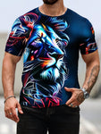 Manfinity LEGND Men's Summer Lion Print Crew Neck Short Sleeve Casual T-Shirt