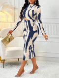 Spring/Fall Fashion Random Print Ruffle Cut-Out Bodycon Dress