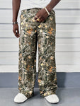 Manfinity AthPrep Men's Casual Versatile Branch Printed Loose Woven Long Pants, For Spring And Autumn