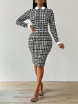 SHEIN Lady Spring And Summer  Office Dress  Dresses  Casual Elegant Work Houndstooth Bodycon Dress Shirt Collar Tweed Women Dresses