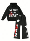 Manfinity EMRG Men's Autumn Slogan Print Long Sleeve Hoodie And Sweatpants Casual Suit