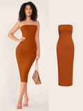 SHEIN BASICS Women'S Strapless Slim Fit Bodycon Casual Dinner Dress