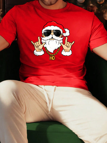 Manfinity Homme Men Round Neck Short Sleeve Santa Claus Graphic Printed Simple T-Shirt, Casual For Daily Wear, For Friends