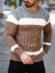 Manfinity Homme Men's Colorblock Crew Neck Long Sleeve Loose Casual Knit Sweater, Autumn Winter