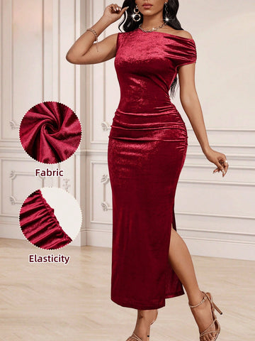 SHEIN Lady Birthday Party  Dresses Four Season Wedding Guest   Attire Claret Burgundy  Evening Dress Formal Dress Sexy Dress Prom Dress Red Dress Dinner Outfit  Christmas Dress  Formal Gown Women's Long Dress