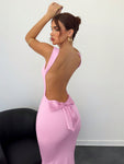 Aloruh Backless Bowknot Decor Pink Dress For Women