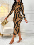 Spring/Fall Fashion Random Print Ruffle Cut-Out Bodycon Dress