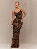 MISSGUIDED Animal Print Fish Tail Cowl Neck Maxi Slip Dress