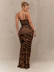 MISSGUIDED Animal Print Fish Tail Cowl Neck Maxi Slip Dress